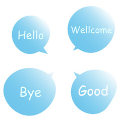 Speech bubbles set with words, speaking and talk, communication and conversation, vector illustrations.