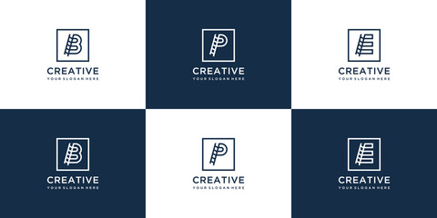 Set monogram letter b, p and e logo design