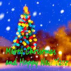 Christmas tree with writing Merry Christmas and happy new year