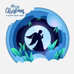 angel  silhouette merry christmas background