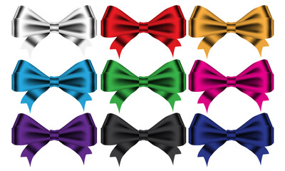 Bow ribbon color set collection on white background vector illustration.