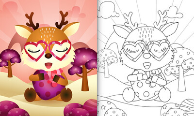 coloring book for kids with a cute deer hugging heart themed valentine day
