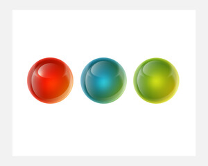 Three multi-colored balls on a white background. Glass bowl. Vector icon.