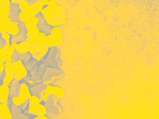 yellow wooden heart shapes on grey concrete surface. Demonstrating trendy colors of year 2021