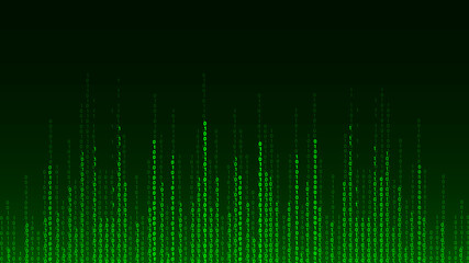 Green matrix background. Falling numbers on screen. Technology stream binary code. Digital vector illustration. Hacking concept.