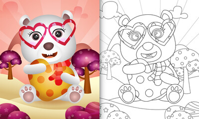 coloring book for kids with a cute polar bear hugging heart themed valentine day