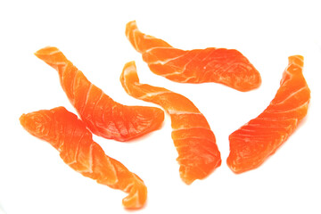 Fresh salmon fillet piece on isolated white background.