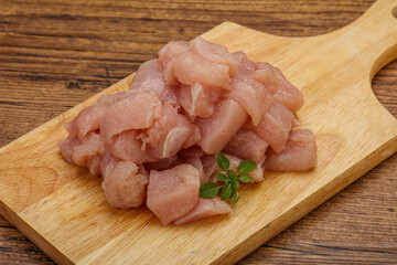 Raw diced chicken for cooking
