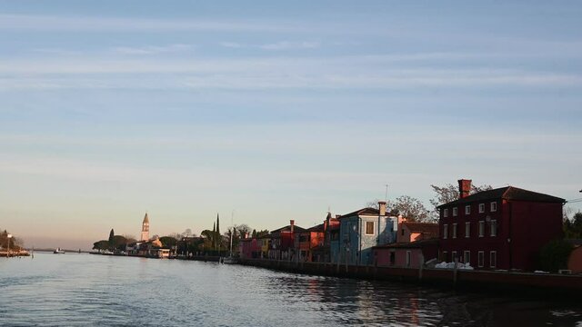 Venice, Italy - December 2020 - sailing among the islands of the Venetian lagoon