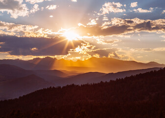 Beautiful sunset over the mountains. Colorado Springs, USA