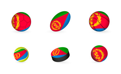 Sports equipment with flag of Eritrea. Sports icon set.