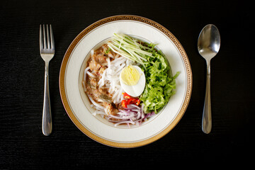 Assam Laksa (Noddle in Tangy Fish Gravy) is a Special Malaysian Food Popular in Penang