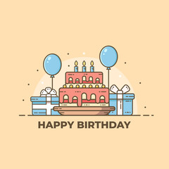 Naklejka premium Flat birthday cake illustration