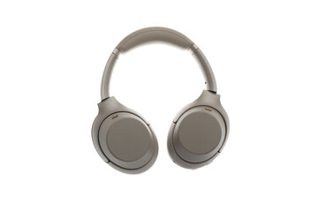 new modern gray wireless headphones, audio studio device isolated