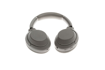 new modern gray wireless headphones, audio studio device isolated