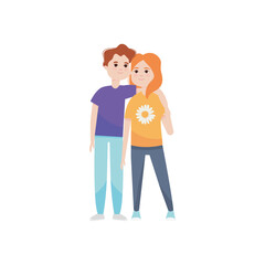 cartoon young couple standing, colorful design