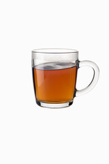 Tea in a transparent glass mug on a white background
