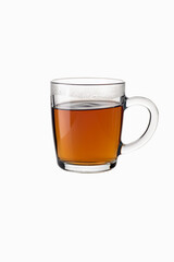 Tea in a transparent glass mug on a white background