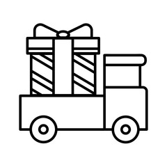 Square Gift box in the trailer icon. Parcel with ribbon bow. simple flat illustration. Vector isolated on white background eps10