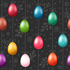 Easter eggs on rope. Holiday seamless magenta pattern