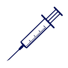 Syringe Icon flat style, isolated object, outline dark blue color.