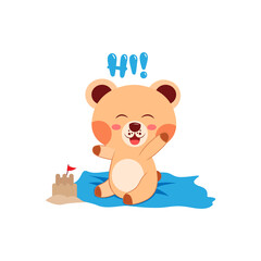Isolated happy bear cartoon saying hi. Vector illustration