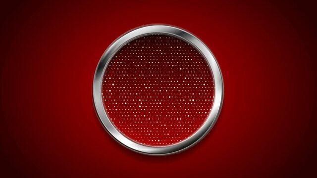 Silver metallic circle with shiny dots on red background. Abstract geometric motion design. Seamless looping. Video animation Ultra HD 4K 3840x2160
