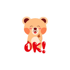 Isolated happy bear cartoon saying ok. Vector illustration
