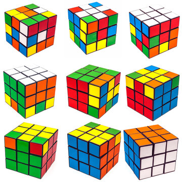Rubik's cube in various positions