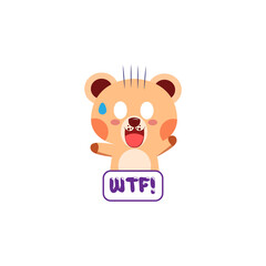 Isolated shocked bear cartoon saying wtf. Vector illustration