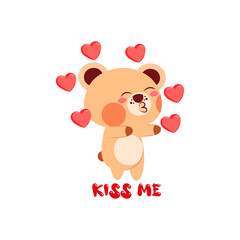 Isolated happy bear cartoon in love. Vector illustration