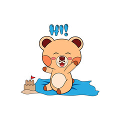 Isolated happy bear cartoon saying hi. Vector illustration