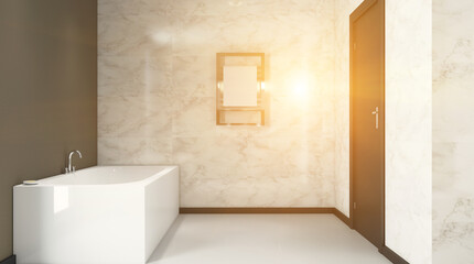 Scandinavian bathroom, classic  vintage interior design. 3D rendering.. Sunset.