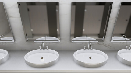 Public female restroom. 3D rendering.