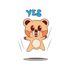 Isolated happy bear cartoon saying yes. Vector illustration