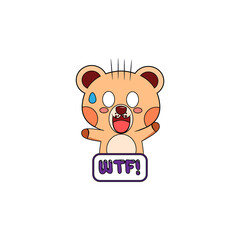 Isolated shocked bear cartoon saying wtf. Vector illustration