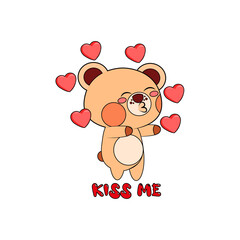 Isolated happy bear cartoon in love. Vector illustration