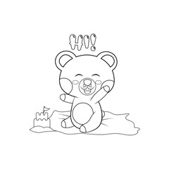 Isolated happy bear cartoon saying hi. Vector illustration