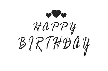 Happy birthday text on white background with hearts