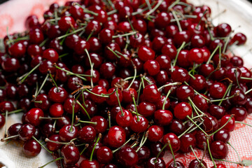 Ripe cherry as background and texture