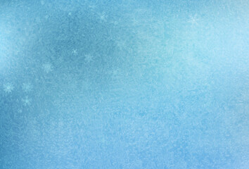 Frozen window. Winter snowfall. Ice patterns.