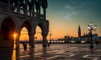 Dawn in front of the Ducal Palace.Venice.