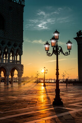 Dawn in front of the Ducal Palace.Venice.