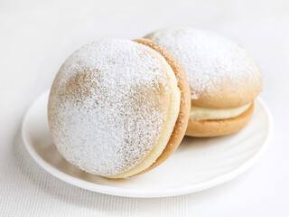 Banana Whoopie Pies for Dessert on white background