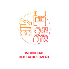Individual debt adjustment red gradient concept icon. Terms of repaying credit. Borrower payment. Bankruptcy alternative idea thin line illustration. Vector isolated outline RGB color drawing