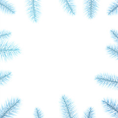 Fototapeta na wymiar Light blue spruce branches square frame.