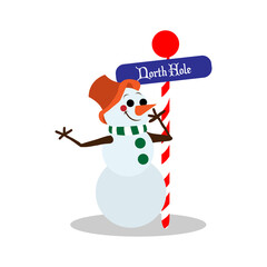 Happy christmas snowman cartoon saying hi. Vector illustration