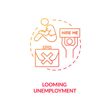 Looming Unemployment Red Gradient Concept Icon. Difficulty Getting Hired. Prospect Of Losing Job. No Work. Bankruptcy Idea Thin Line Illustration. Vector Isolated Outline RGB Color Drawing