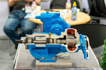 Cross section present detail in side of high pressure external gear pump or rotary gear pump for industrial on table - obrazy, fototapety, plakaty