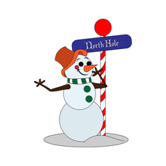 Happy christmas snowman cartoon saying hi. Vector illustration